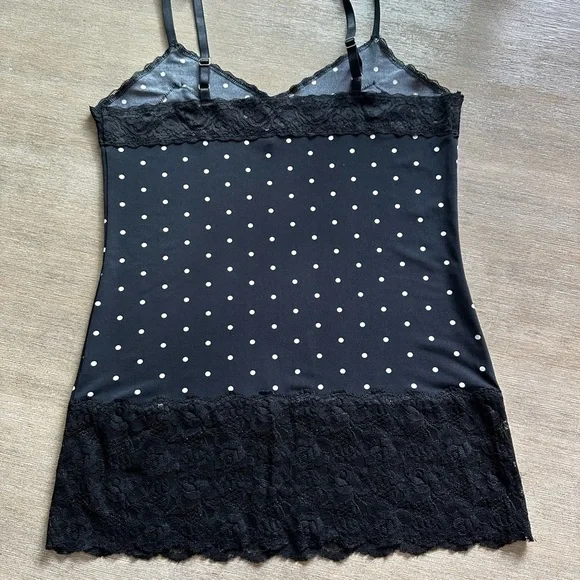 White House black market Black Polka Dot Lace Trim Chemise small - Picture 4 of 7